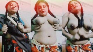 दो चोटी बाल बनाई लड़की ने दिखाई अपने बडे बूब्स