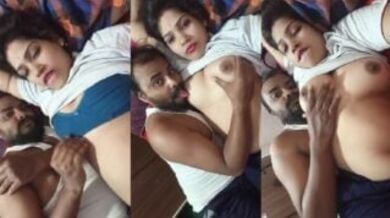 बीवी के बडे बूब्स को दबाते हुए चूसता पति