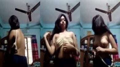 कपडे पहनते वक्त टनाटन बुब्स दिखाती लडकी