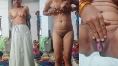 मल्लू भाभी नंगी होके अपने बूब्स को दबाते हुए चुत मे ऊँगली करती है