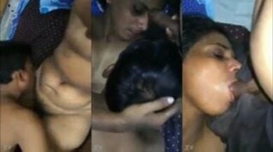 पति और उसके दोस्त के साथ थ्रीसम सेक्स करती बीवी