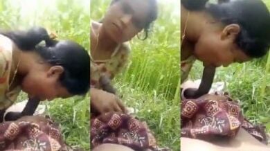 हरे भरे खेत में प्रेमी का लंबा लंड चुसती देहाती प्रेमिका