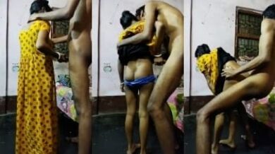 7 फिट ऊंचे पति का ककड़ी जैसा लंड हिलाकर चुदती गाउन वाली बीवी