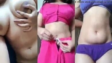 गुलाबी ब्लाउज पेटीकोट, जामुनी ब्रा पेंटी उतारकर लड़की ने दिखाया नंगा बदन