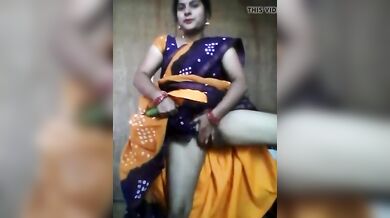 साड़ी उठाकर अपनी चूत ककड़ी से चोदती खूबसूरत भाभी