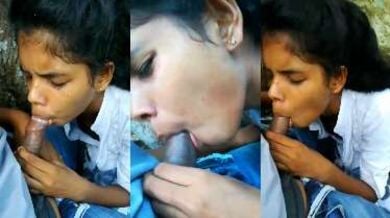 ट्यूशन क्लास बंक कर झाड़ियों में बॉयफ्रेंड का लंड चुसती लड़की