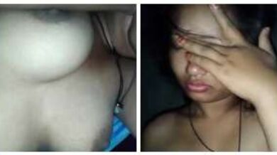 चेहरा छिपाती गर्लफ्रेंड के बूब्स दिखाए