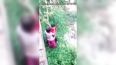 वॉल कंपाउंड की आड़ में चुदाई करता कपल