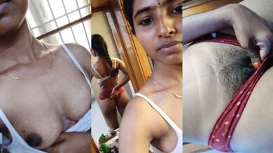 ब्रा पैंटी पहनी स्लिम गर्ल ने दिखाई बूब्स हेयरी चुत