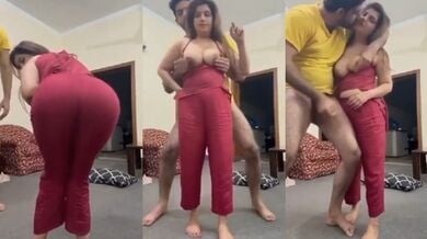 बिग बूब्स वाली सेक्सी बीवी के साथ घर के अंदर मजा करता पति